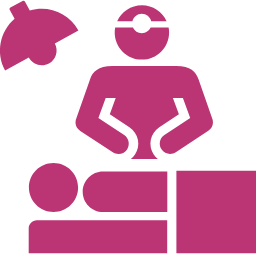 Icon illustrating a medical professional performing a procedure, symbolizing expert surgical care at Blossoms Hospital.